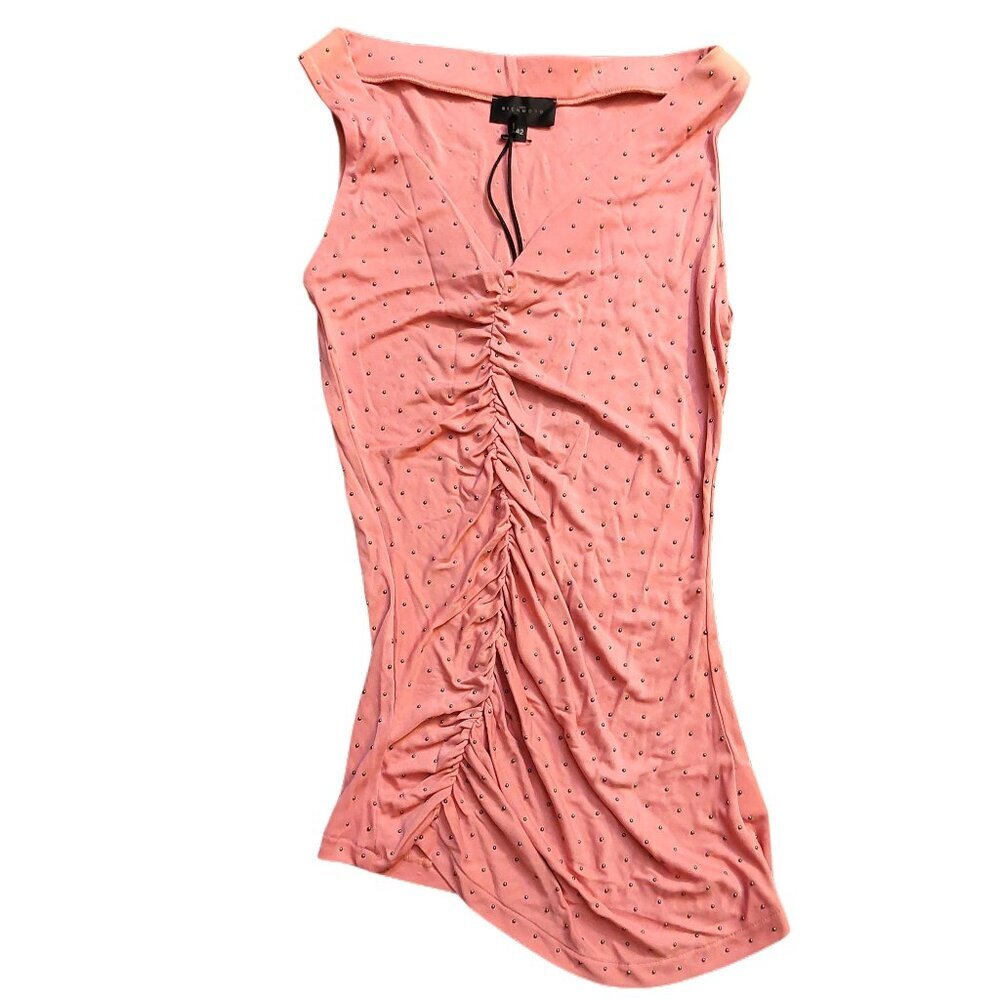 John Richmond Studded Ruched Asymmetric Sleeveless Top Shirt Sz 42 NWT